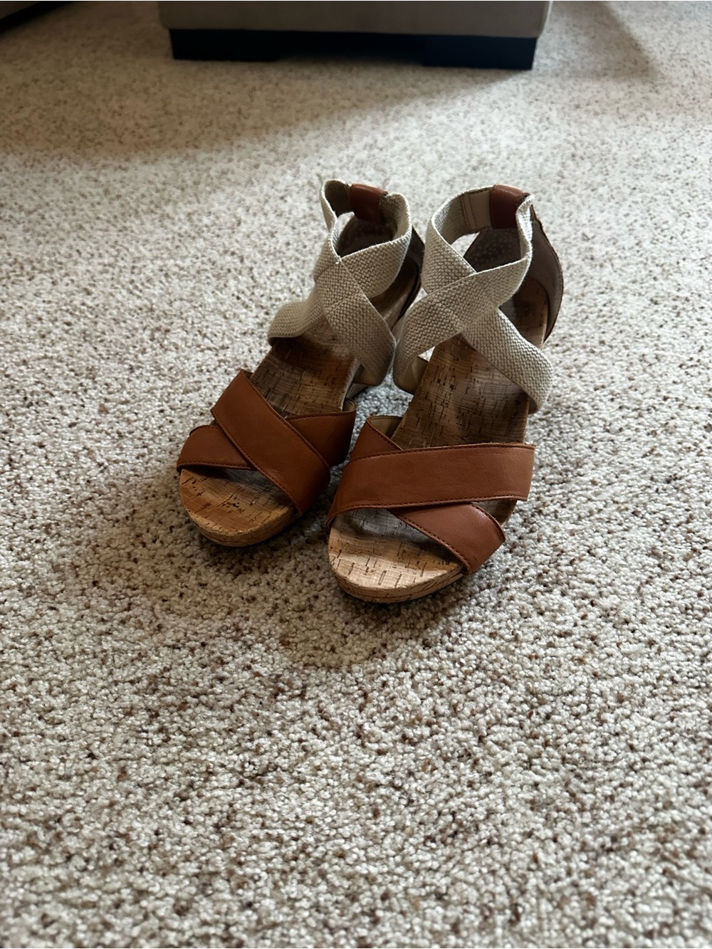 Sole Society Brown Wedge Sandals with Cream Cross-Strap